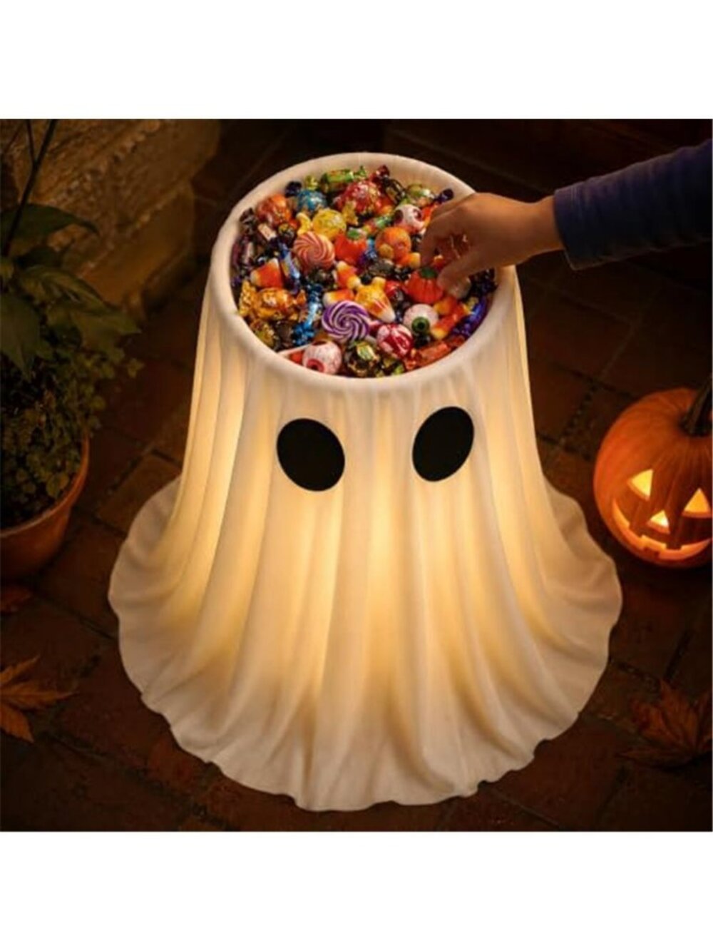 30 in Large-Capacity Lighted Halloween Ghost Candy Bowl with Timer Remote